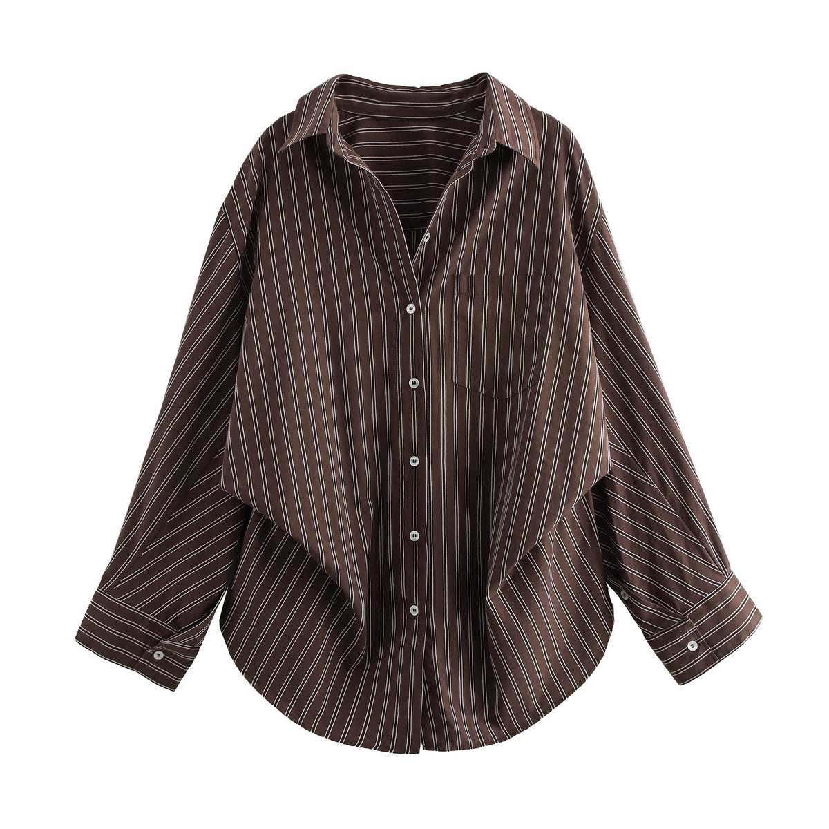 Oversized Striped Collared Shirt Long Sleeve Pocket