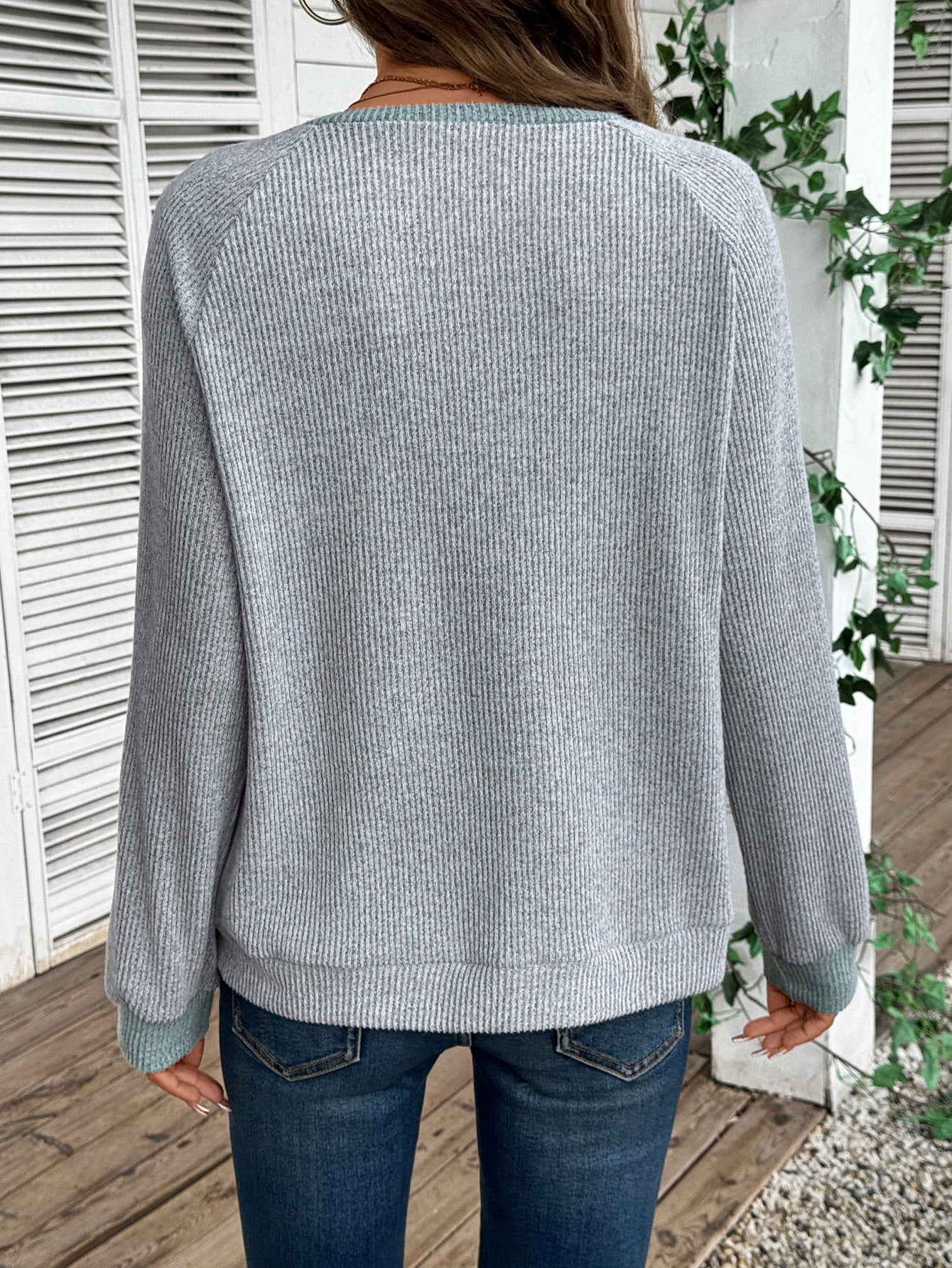 Colorblock V Neck Sweater Women Casual Knit Pullover Top