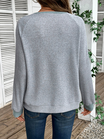 Colorblock V Neck Sweater Women Casual Knit Pullover Top