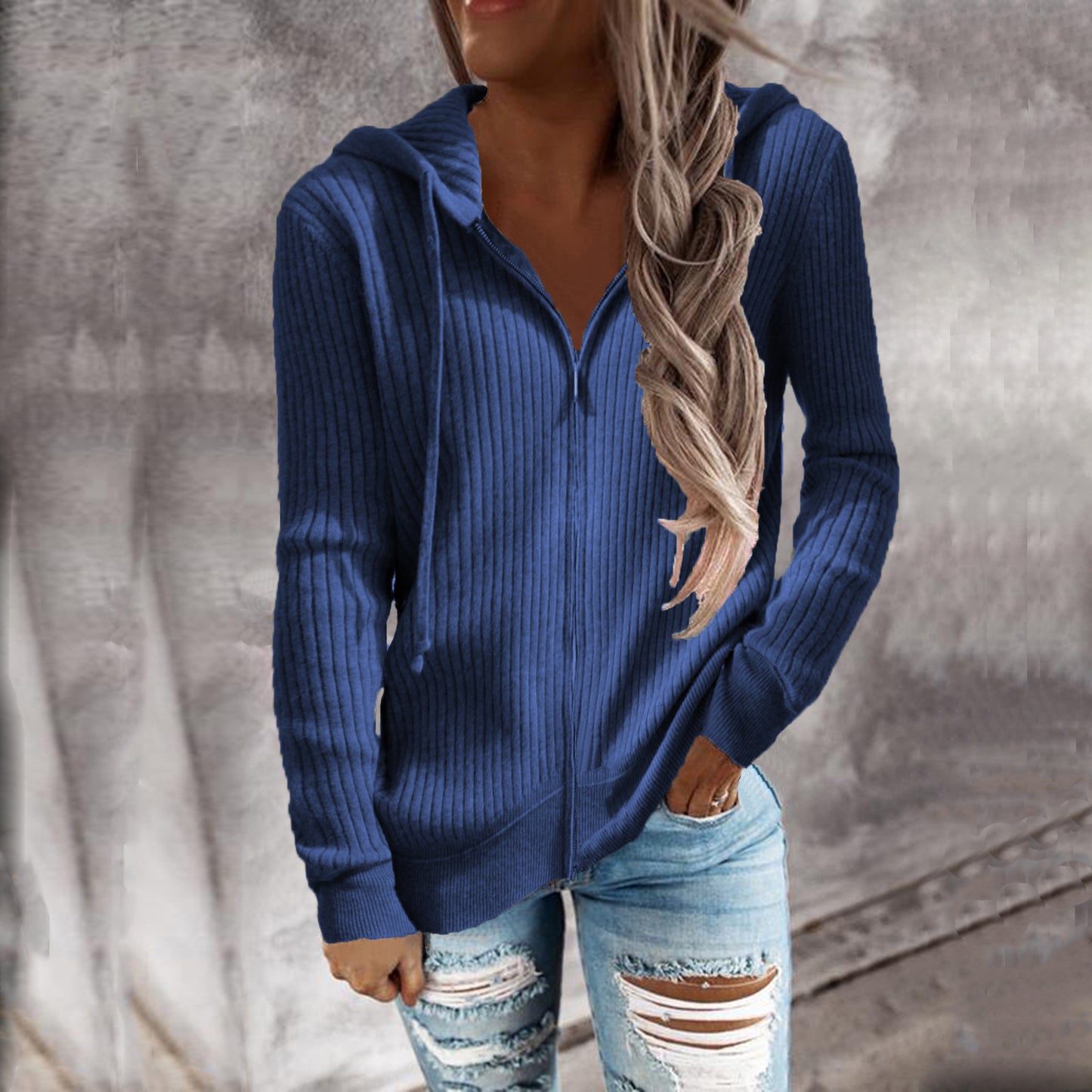 Women's Oversized Zip Up Hooded Knit Cardigan