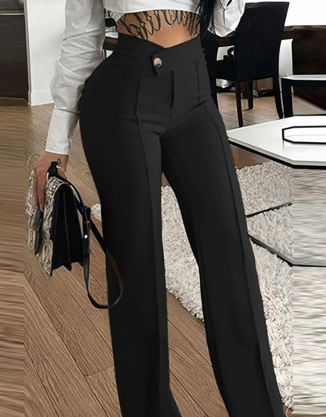 Women's High Waisted Straight Leg Casual Pants Trousers