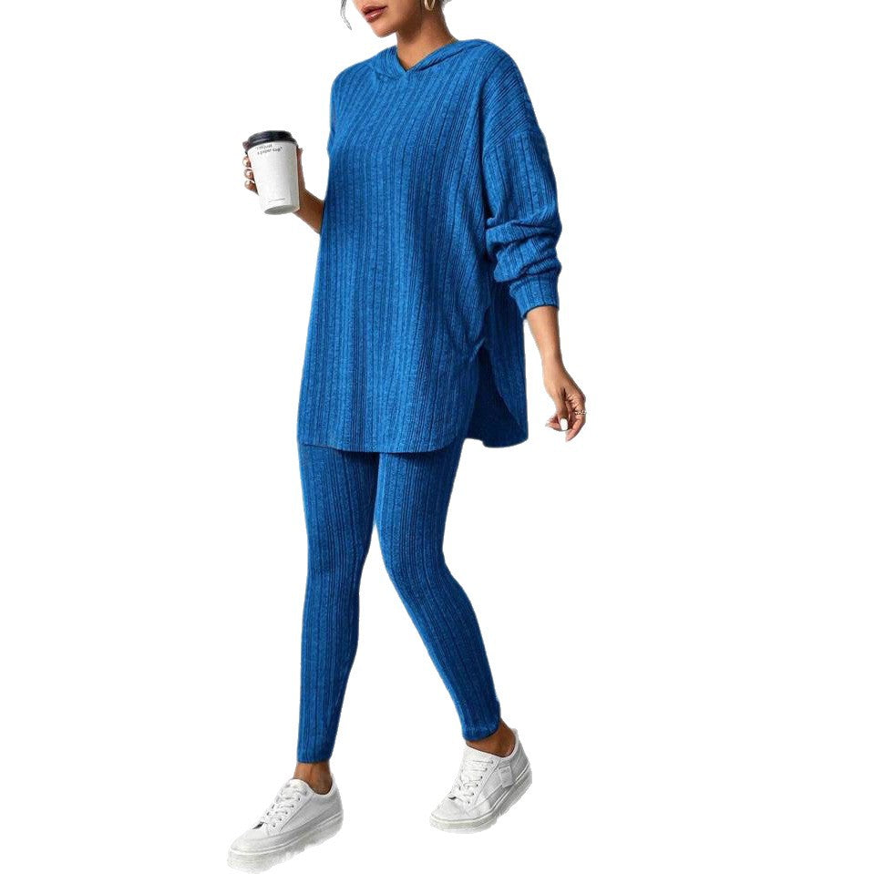 Women's Ribbed Oversized Hoodie Lounge Pants Set Fall