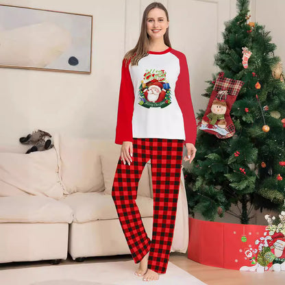 Parent-child Pajamas Loungewear Cartoon Plaid Print Long-sleeved Festive Christmas Suit