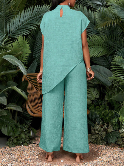 Mock Neck Wide Leg Lounge Set Women Casual Matching Outfit