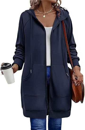 Women's Oversized Long Zip Up Hoodie Jacket