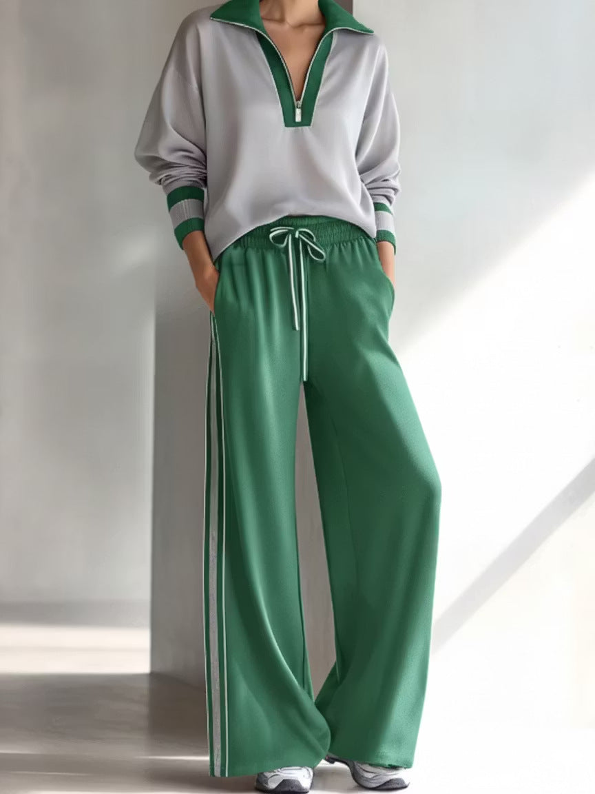 Women's Color Block Polo Sweatsuit Two Piece Lounge Set