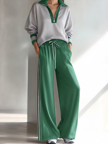 Women's Color Block Polo Sweatsuit Two Piece Lounge Set