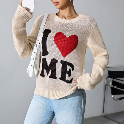 Women’s I Love Me Letter Knit Pullover Sweater