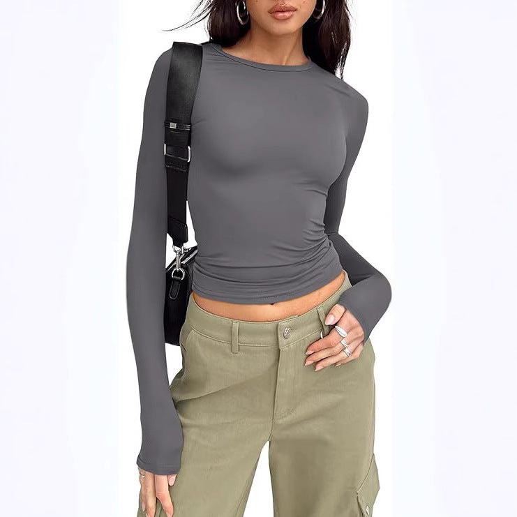 Women's Fitted Long Sleeve Crew Neck Tee Soft Stretch Basic