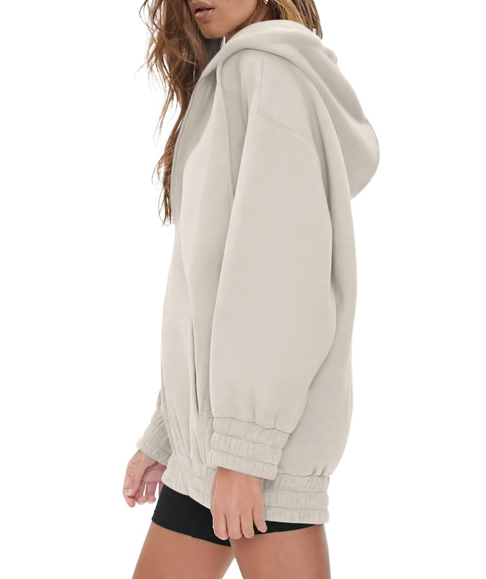 Women's Oversized Fleece Zip Up Hoodie Jacket Casual