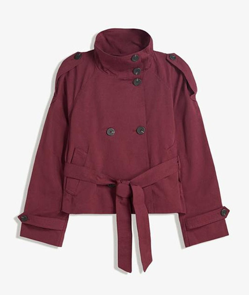 Women's Belted Double Breasted Cropped Trench Coat