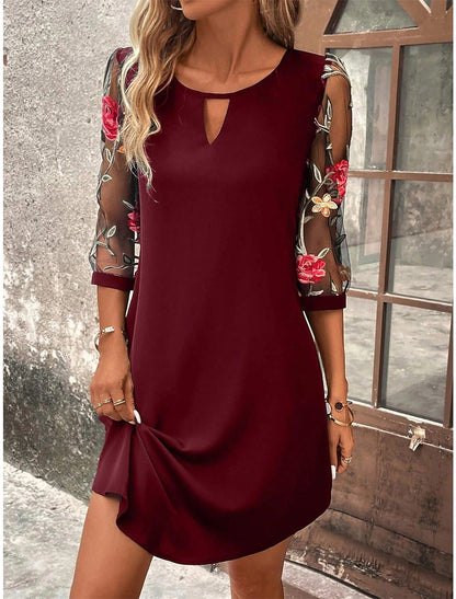 Women's Embroidered Mesh Sleeve A-Line Summer Dress