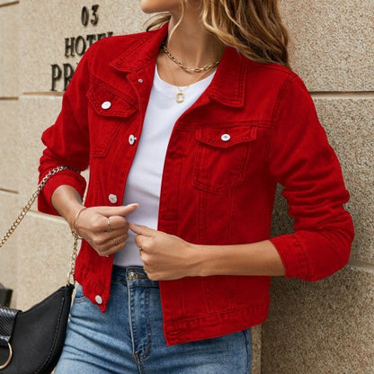 Women's Vintage Cropped Denim Jacket Button Front