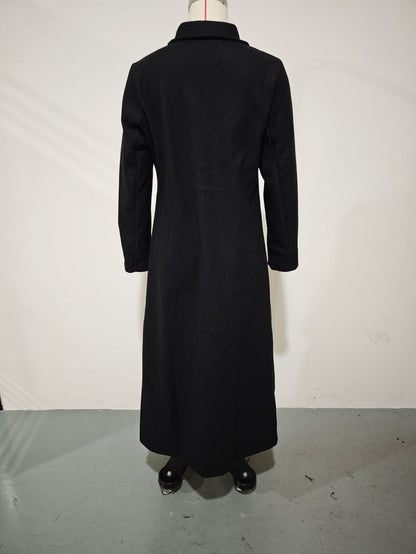 Women's Long Wool Coat Button Front Winter Outerwear