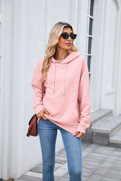 Pink Textured Oversized Hoodie with Front Pocket for Women