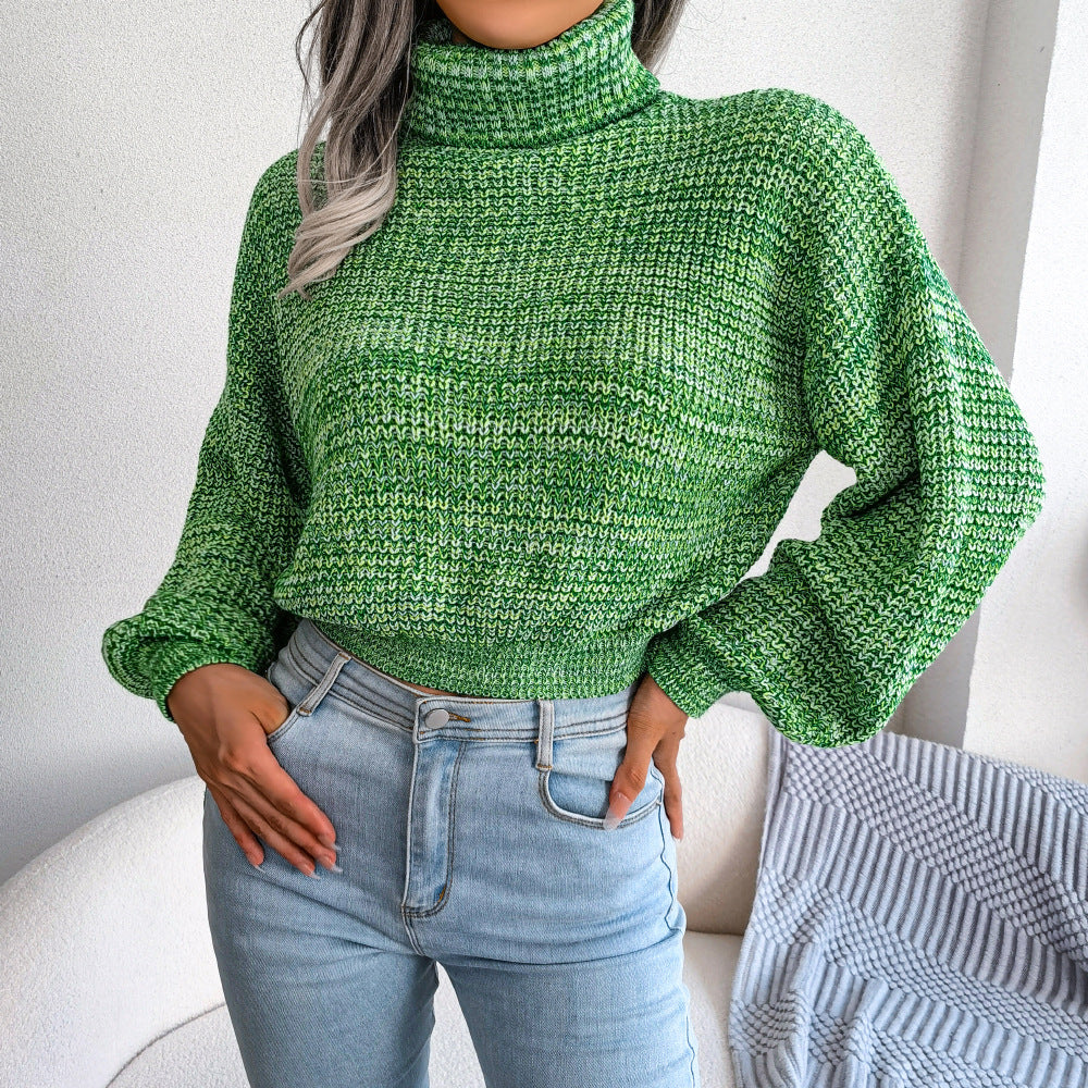 Oversized Chunky Knit Turtleneck Balloon Sleeve Sweater