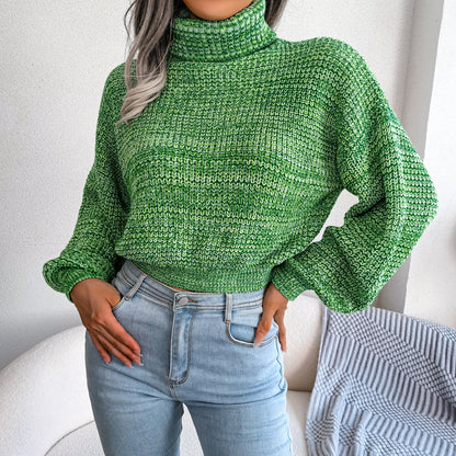 Oversized Chunky Knit Turtleneck Balloon Sleeve Sweater