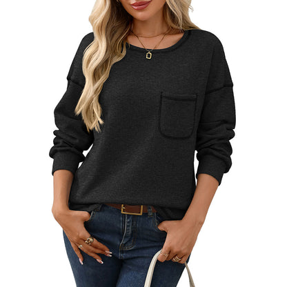 Oversized Ribbed Pocket Long Sleeve Tunic Top