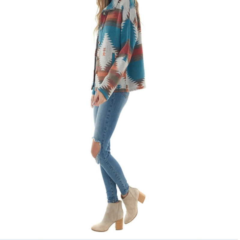 Women's Aztec Geometric Oversized Shacket Jacket