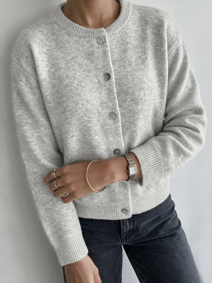 Women's Oversized Crew Neck Button Knit Cardigan