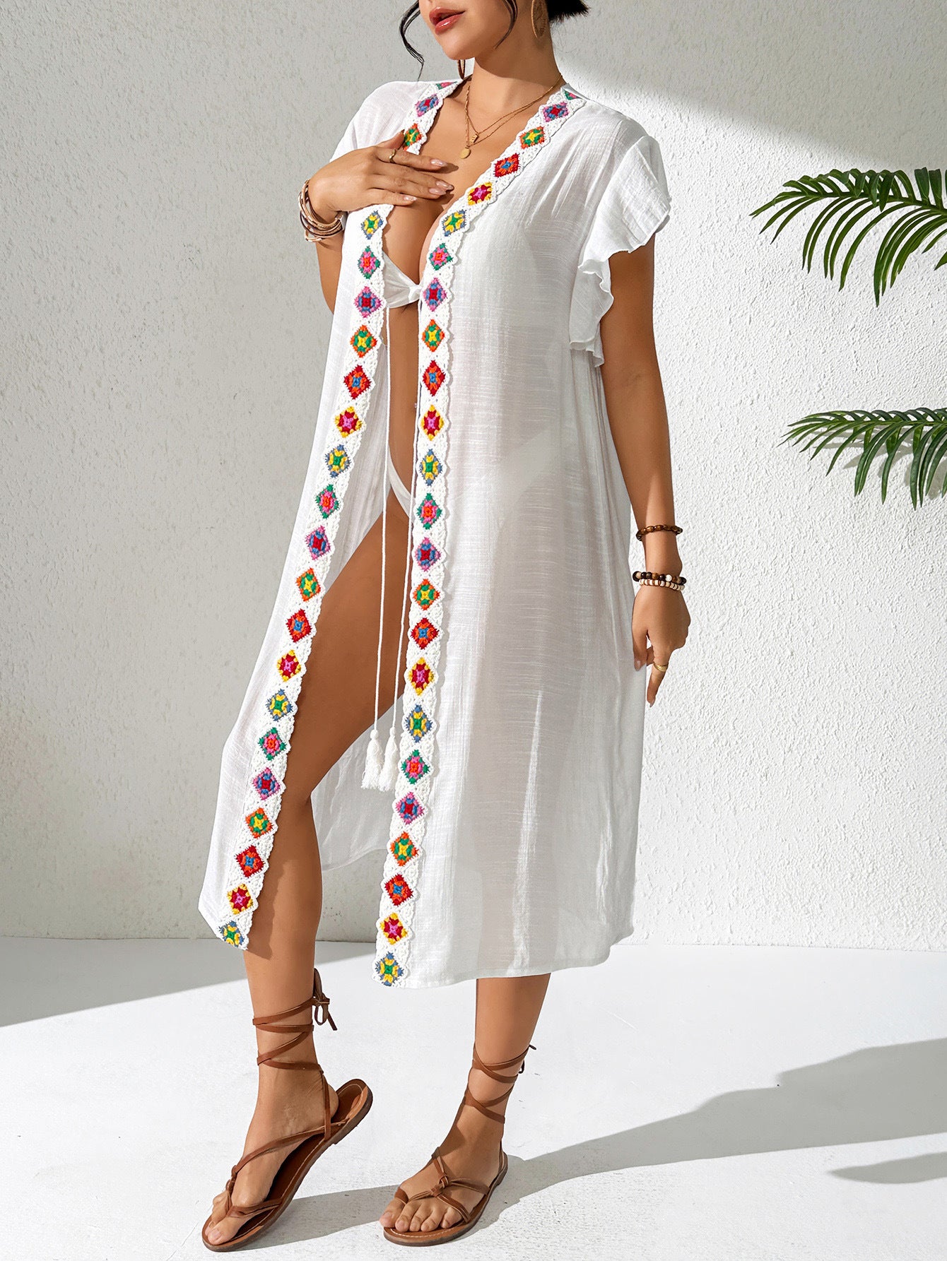 Womens Boho Crochet Beach Cover Up Dress Swimwear