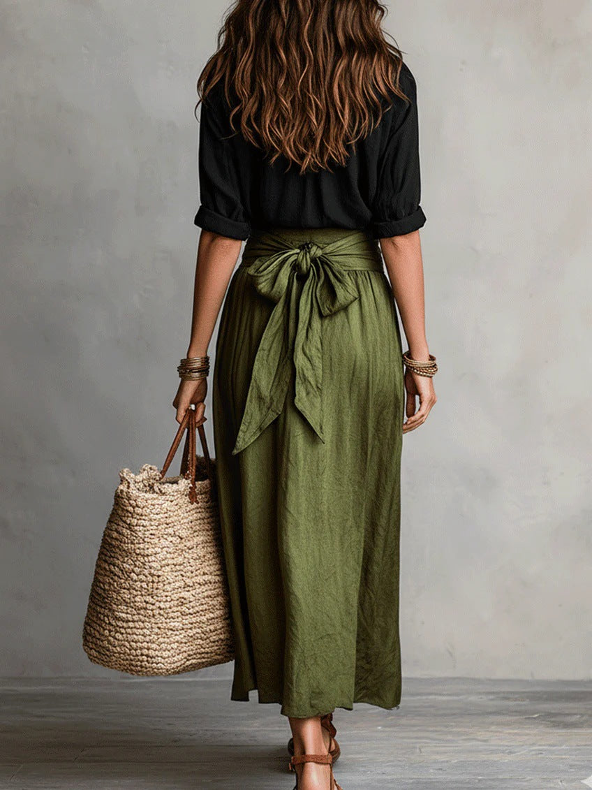 Women's Color Block Shirt & Skirt Two Piece Set