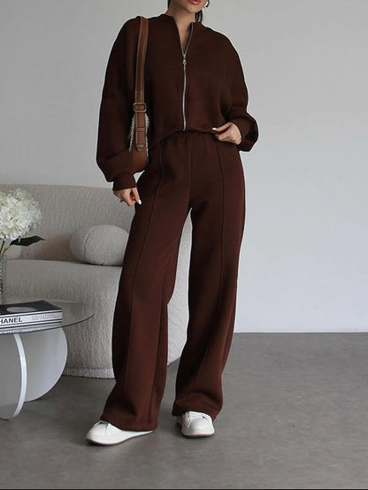 Women's Matching Set Zip Jacket Wide Leg Sweatpants
