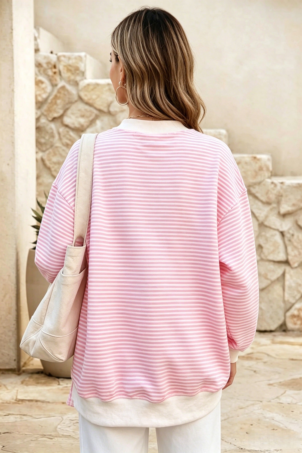 Women’s Oversized Contrast Stripe Mock Neck Sweatshirt
