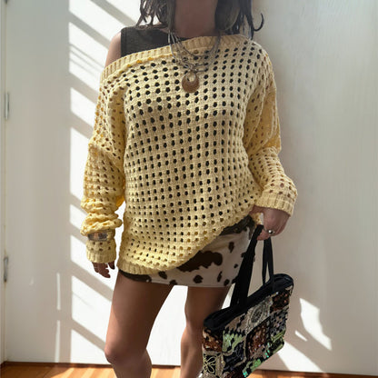 Women's Off Shoulder Open Knit Sweater Oversized Pullover