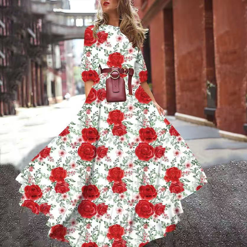 Women's Floral Maxi Dress Long Sleeve A-Line Flowy