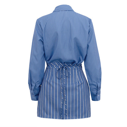 Blue Striped Button Down Shirt and Mini Skirt Set