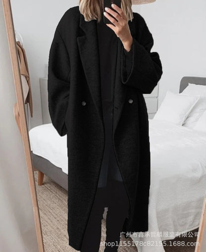 Women's Oversized Long Wool Coat with Pockets