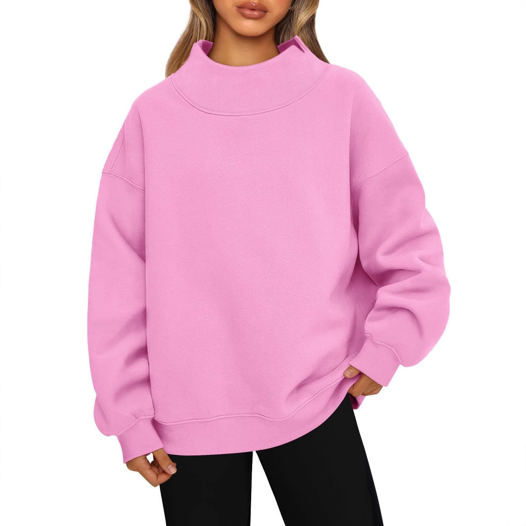 Women's Oversized Mock Neck Fleece Pullover Sweatshirt