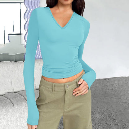 Women's V-Neck Long Sleeve Slim Fit Basic Top
