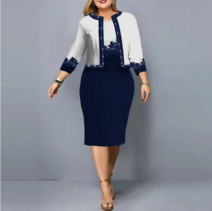 Plus Size Floral Jacket Bodycon Midi Dress Set