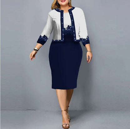 Plus Size Floral Jacket Bodycon Midi Dress Set