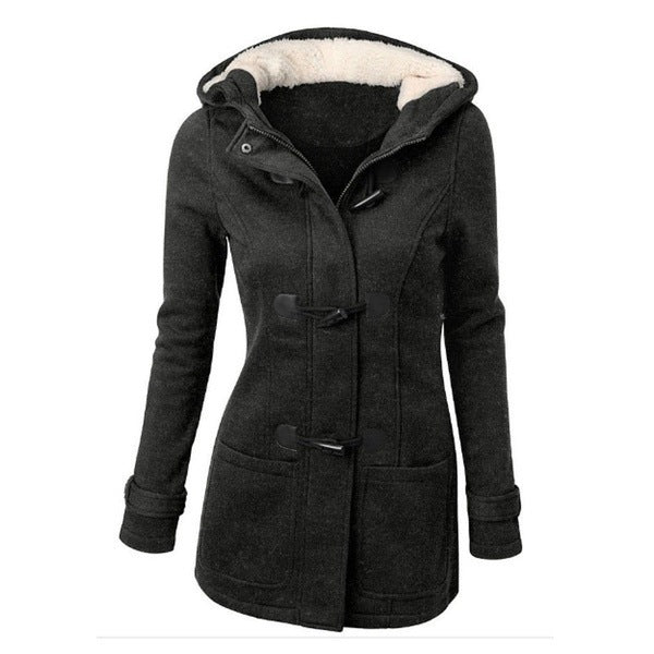 Women's Plus Size Hooded Toggle Coat Fleece Lined Jacket