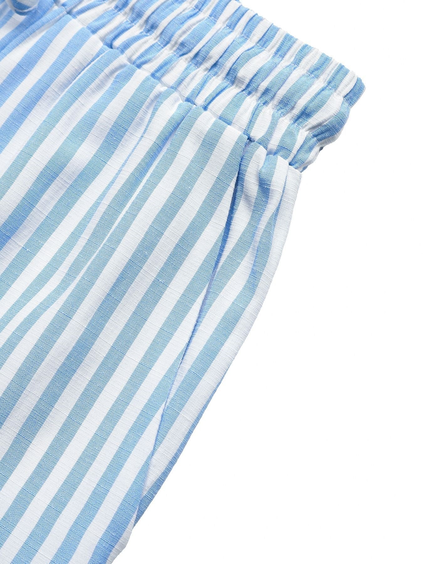 Striped Bow Detail Two Piece Shorts Set Resort Style