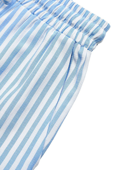Striped Bow Detail Two Piece Shorts Set Resort Style