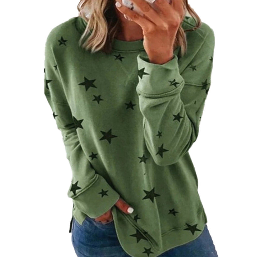 Women's Star Print Oversized Long Sleeve Sweatshirt