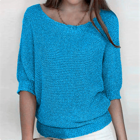 Lightweight Knit Sweater Dolman Sleeve Pullover Top
