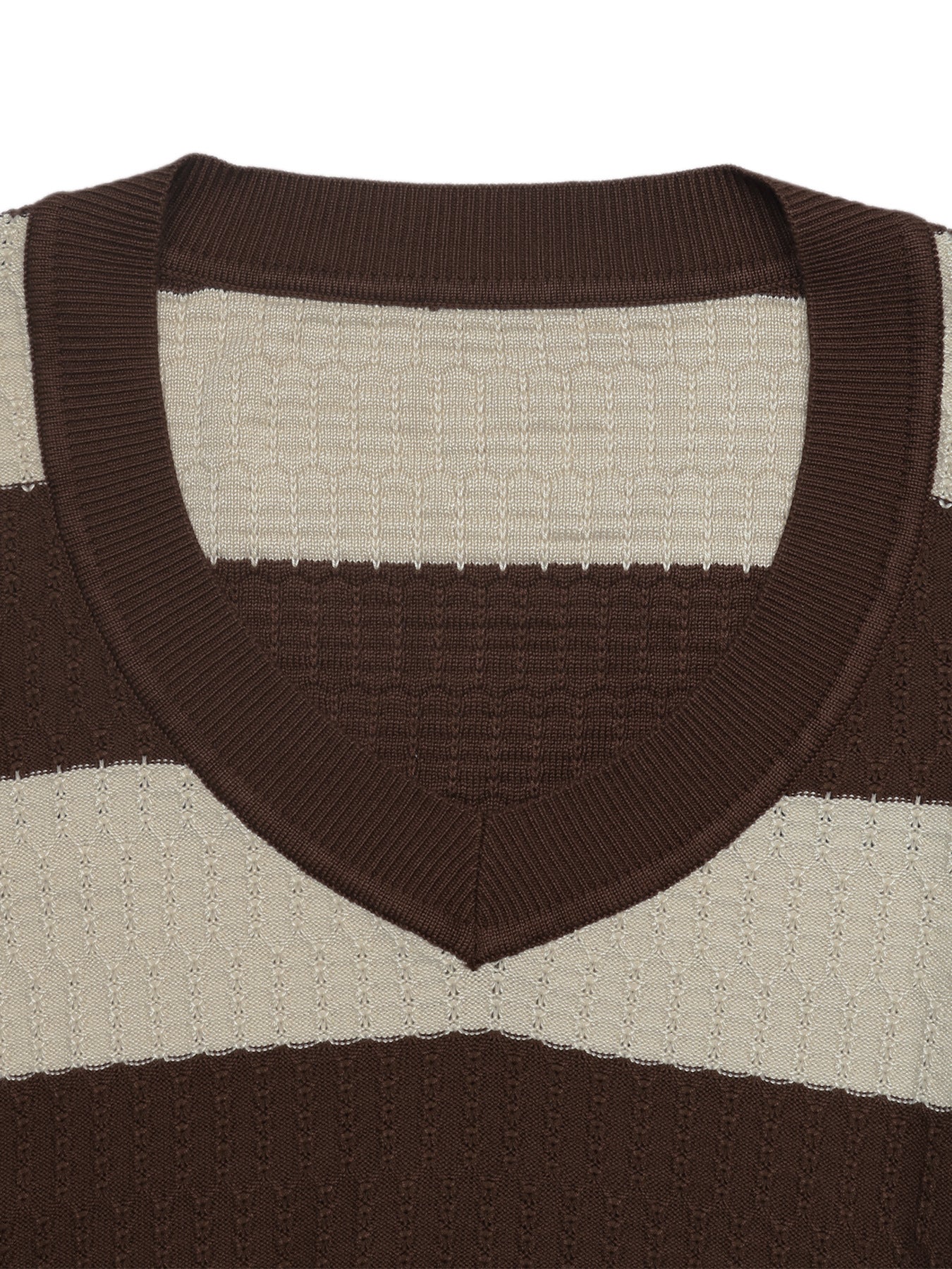 Striped V Neck Knit Sweater Slim Fit Pointelle Pullover