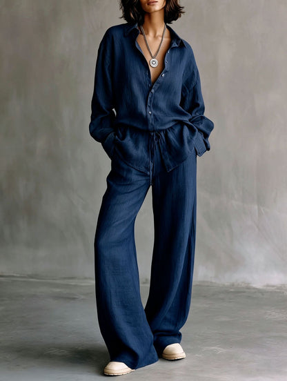 Women's Button Down Shirt Wide Leg Pants Matching Set