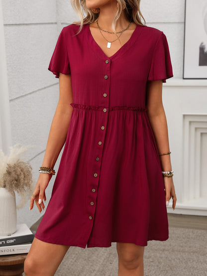 Bohemian V-Neck Ruffle Dress
