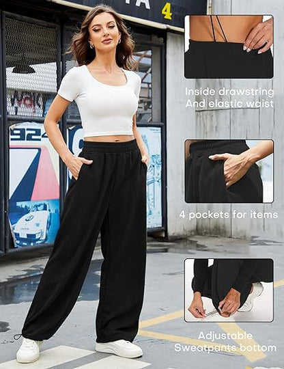 High Waist Drawstring Wide Leg Lounge Pants
