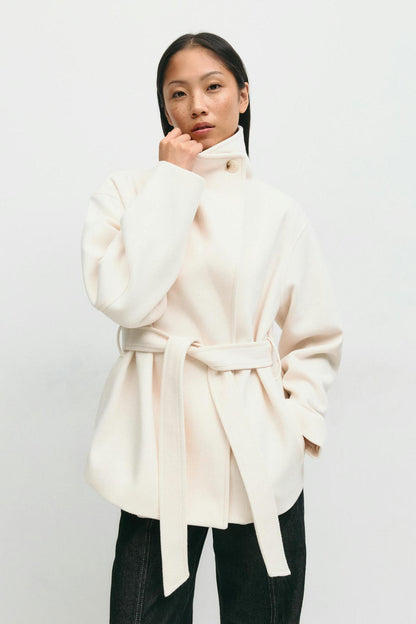 Women's Wool Blend Wrap Coat Belted Thick Midi