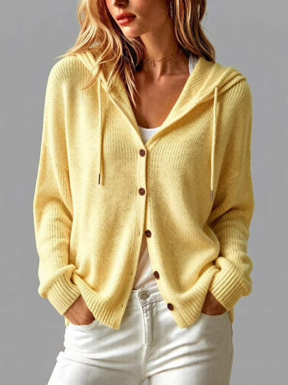 Women's Hooded Button Front Long Sleeve Knit Cardigan