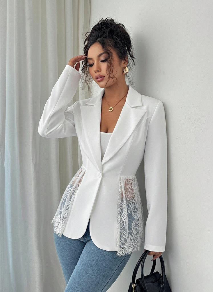 Colorblock Lace Waist Fitted A-Line Blazer for Women