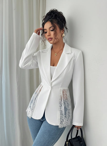 Colorblock Lace Waist Fitted A-Line Blazer for Women