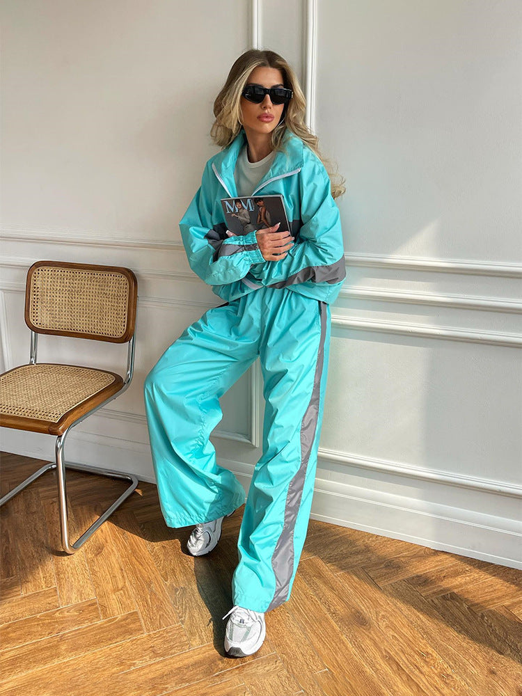 Women's Color Block Oversized Tracksuit Pants Set